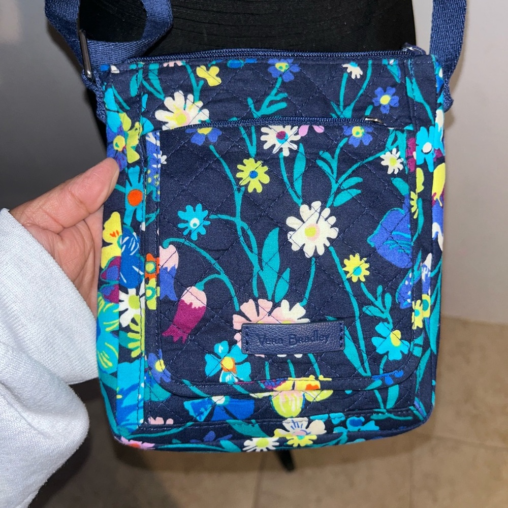 Vera Bradley Navy Floral Quilted Crossbody with Multicolor Blooms